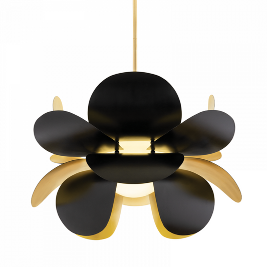 Ginger Pendant, 1-Light, Black, Gold, Gold Leaf/Black Shade, 46"W (308-71 92GL)