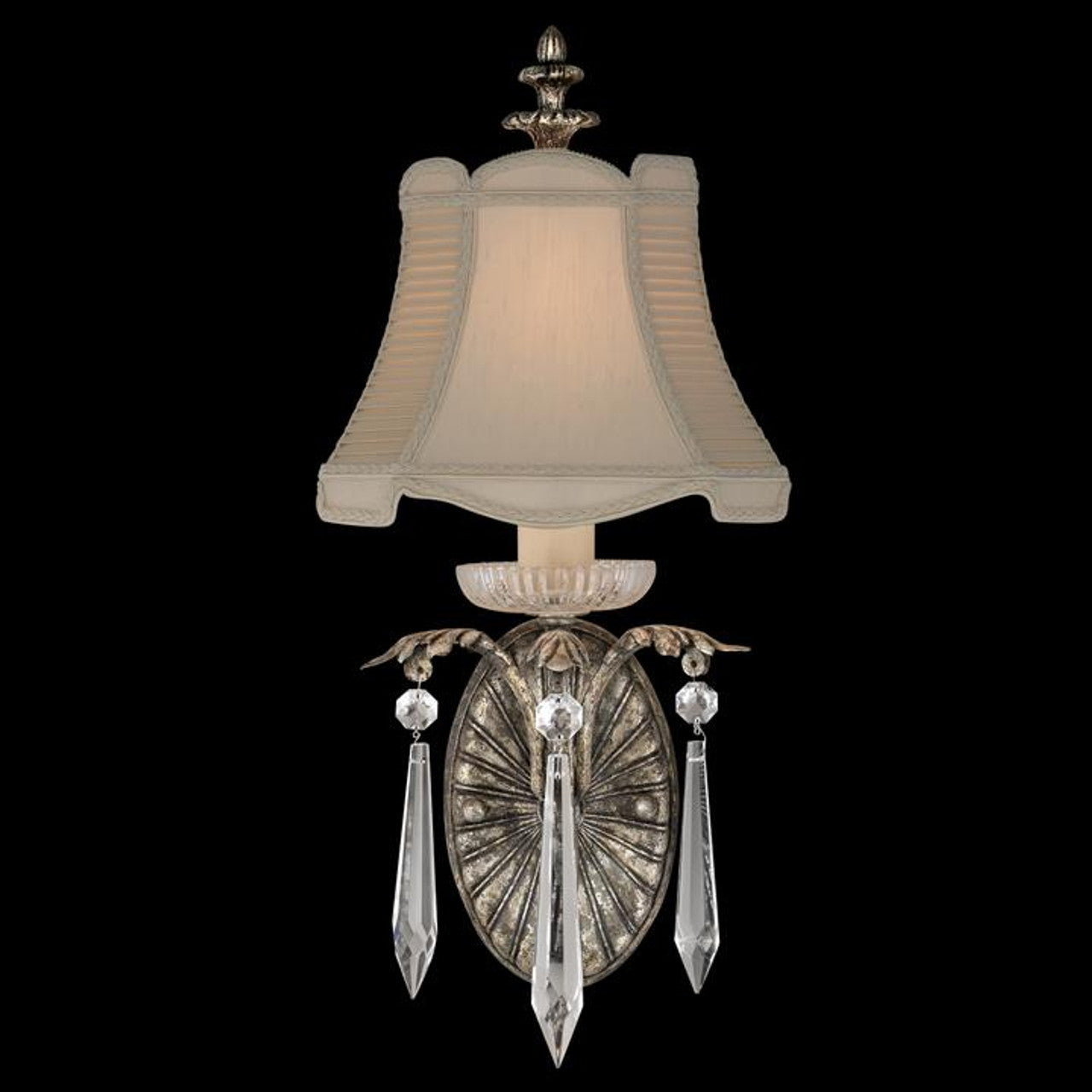 Winter Palace Wall Sconce, 1-Light, Antique Silver, Icicle Lead Crystals, Hand-Tailored Silk Shade, 20"H (327650ST 67T8)