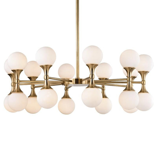 Astoria Chandelier, 20-Light, Aged Brass, Opal Matte Shade, 36"W (3320-AGB 9ZG84)