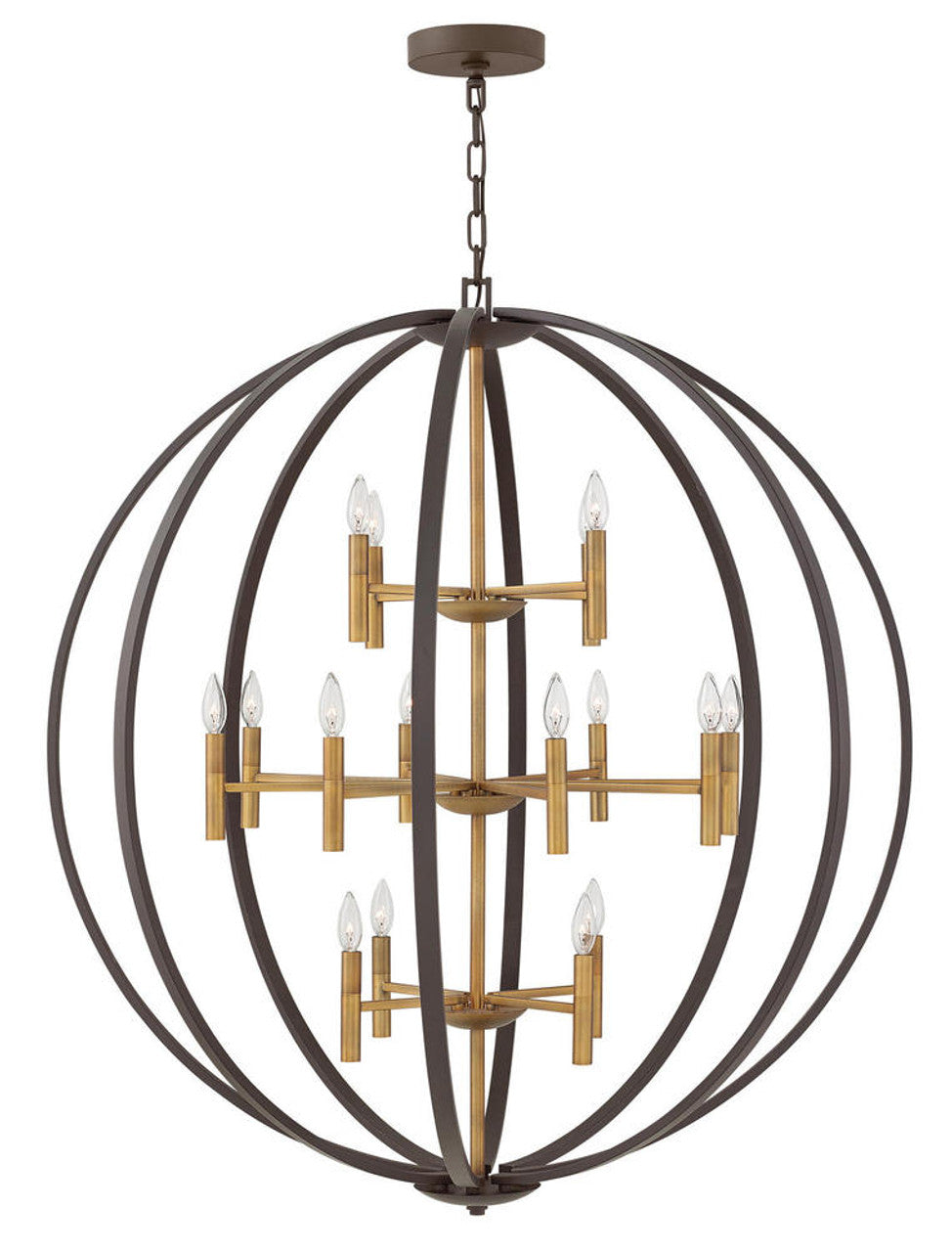 Euclid Chandelier, 16-Light, Spanish Bronze/Heirloom Brass, 44"W (3464SB V8LW)