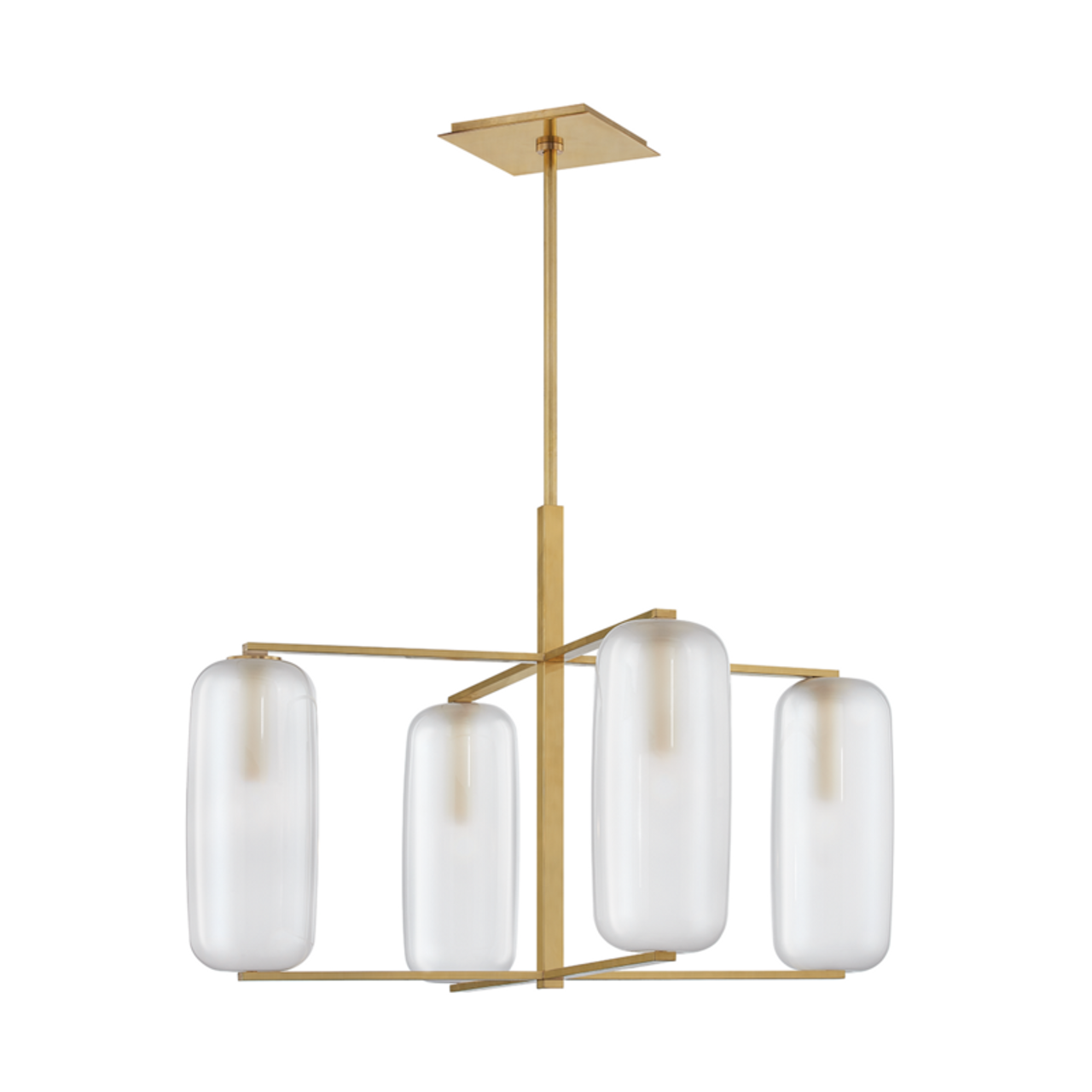 Pebble Chandelier, 4-Light, Aged Brass, Clear Outside, Acid Etched Inside Shade, 33.5"W (3474-AGB A5KH3)