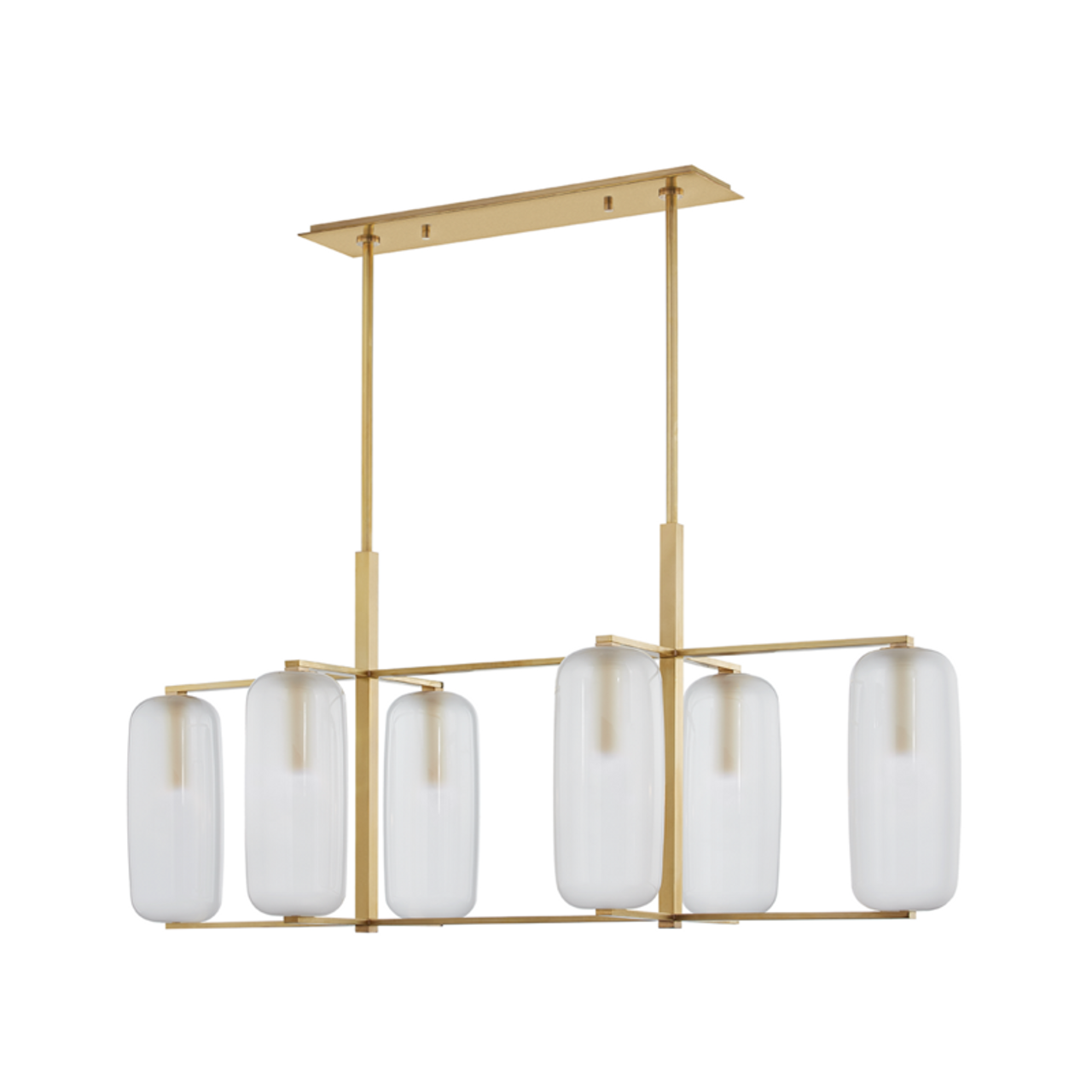 Pebble Linear Chandelier, 6-Light, Aged Brass, Clear Outside, Acid Etched Inside Shade, 53.25"W (3476-AGB A5KH6)