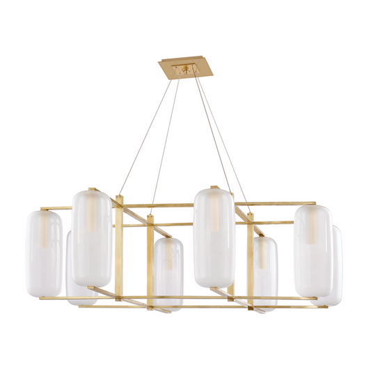 Pebble Chandelier, 8-Light, Aged Brass, Clear Outside, Acid Etched Inside Shade, 48"W (3478-AGB A5KH9)