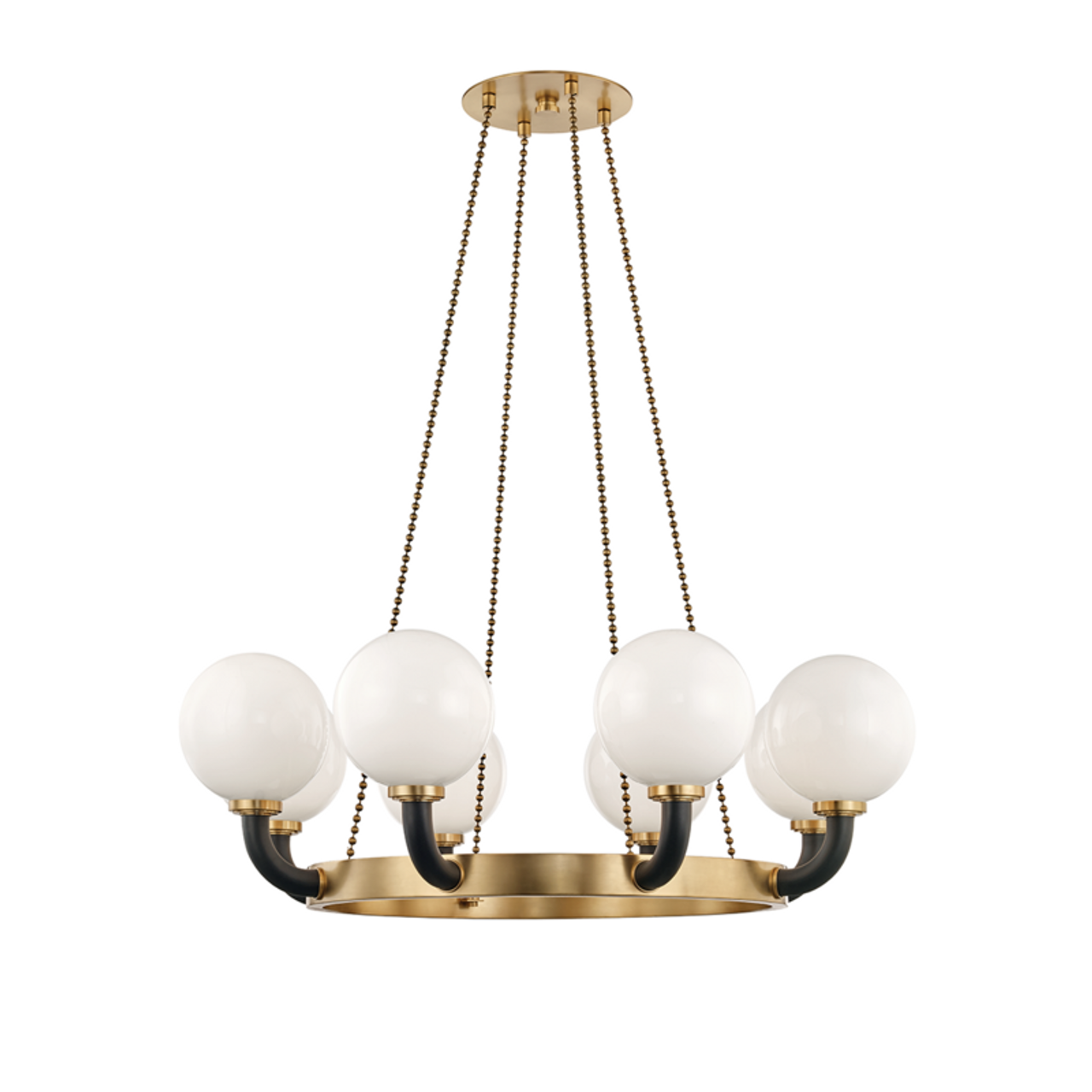 Werner Pendant, 8-Light, Aged Brass/Black, Opal Shade, 46"W (3646-AGB/BK A5HJM)