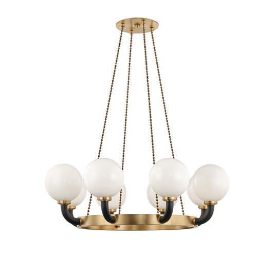 Werner Pendant, 8-Light, Aged Brass/Black, Opal Shade, 46"W (3646-AGB/BK A5HJM)