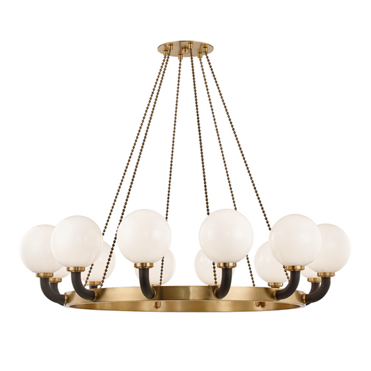 Werner Pendant, 12-Light, Aged Brass/Black, Opal Shade, 61"W (3660-AGB/BK A5HJP)