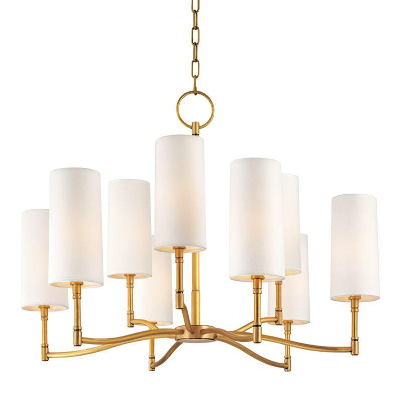 Dillon Chandelier, 9-Light, Aged Brass, Off White Shade, 30"W (369-AGB M7ZC)