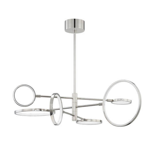 Saturn Chandelier, 6-Light, LED, Polished Nickel, Matte White Shade, 44.5"W (4106-PN A8ED1)