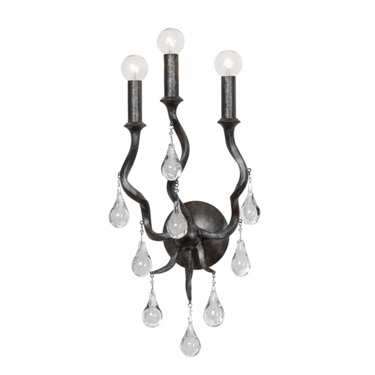 Aveline Wall Sconce, 3-Light, Black, Silver, 24"H (414-03-BSL 93H8)