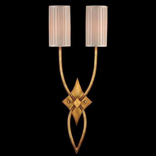 Portobello Road Wall Sconce, 2-Light, Dore Gold, Hand-Tailored Smooth Ivory Shade, 31"H (418850ST 69QG)