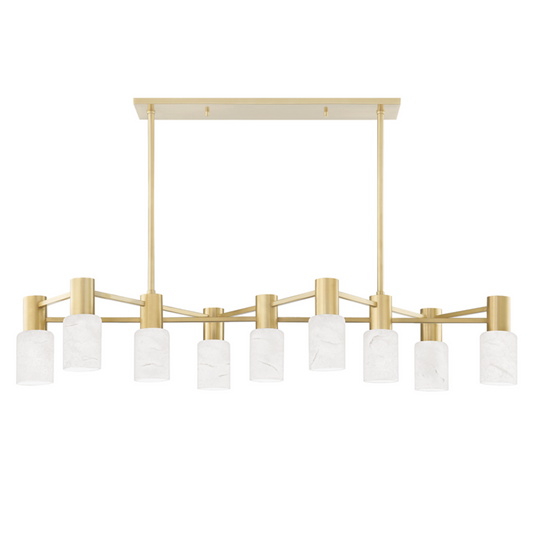 Centerport Linear Chandelier, 9-Light, Aged Brass, Alabaster Shade, 47.5"W (4248-AGB A8EDD)