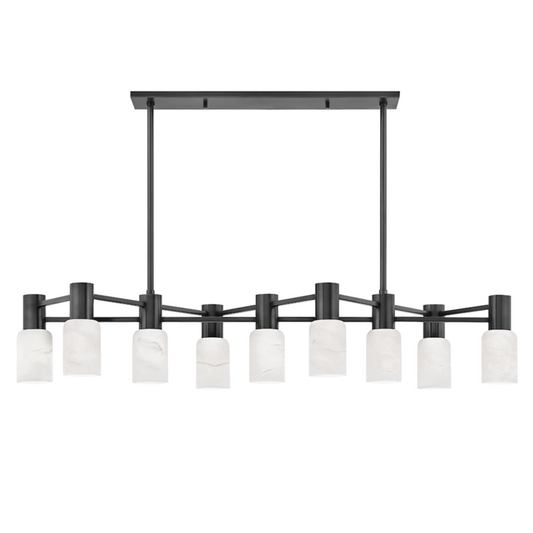 Centerport Linear Chandelier, 9-Light, Old Bronze, Alabaster Shade, 47.5"W (4248-OB A8EDE)