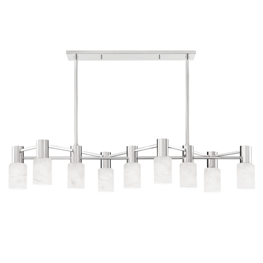 Centerport Linear Chandelier, 9-Light, Polished Nickel, Alabaster Shade, 47.5"W (4248-PN A8EDF)