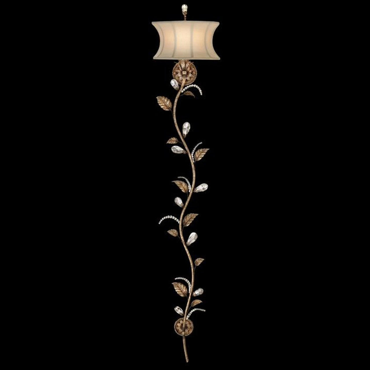 A Midsummer Nights Dream Wall Sconce, Gold, Hand-Tailored Beige Half-Shade, 68"H