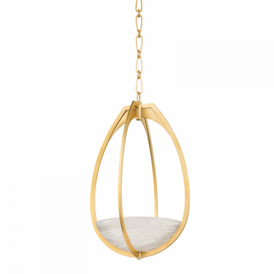 Lloyd Pendant, 1-Light, LED, Aged Brass, White Spanish Alabaster Shade, 22.25"H (4313-AGB A8P41)