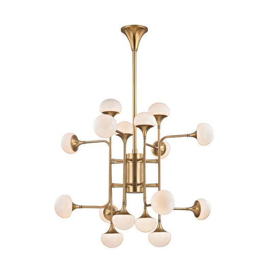 Fleming Chandelier, 16-Light, Aged Brass, Opal Glossy Shade, 36.5"W (4716-AGB A2A1C)