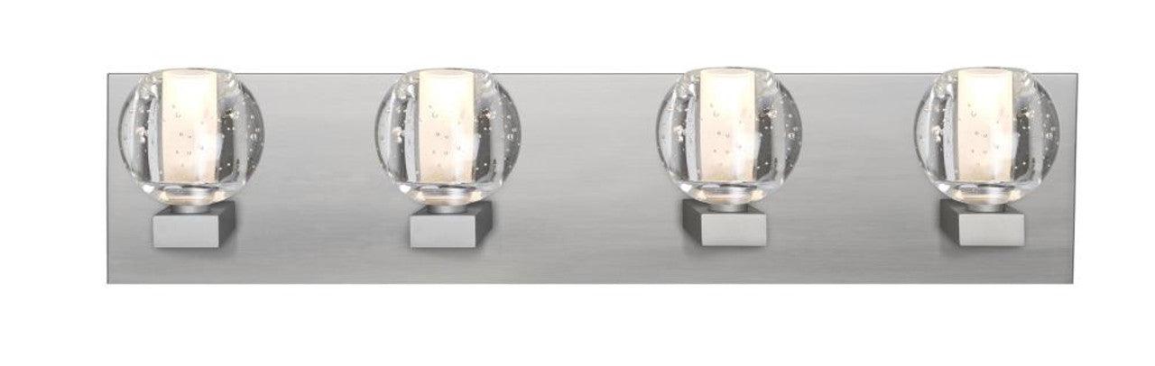 Boca Bath Vanity, 4-Light, LED, Satin Nickel, Clear Bubble Glass, 30"W (4WF-BOCABB-LED-SN 2QDHUA)