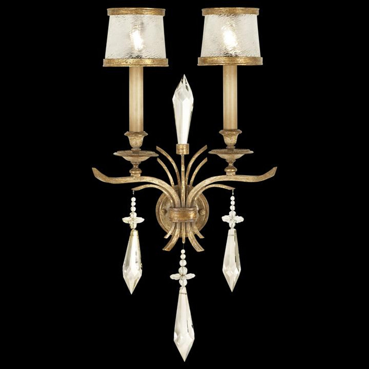 Monte Carlo Wall Sconce, 2-Light, Gold Leaf, Hand-Blown Swirled Crystal Shades, 31"H (567950ST 6CPC)