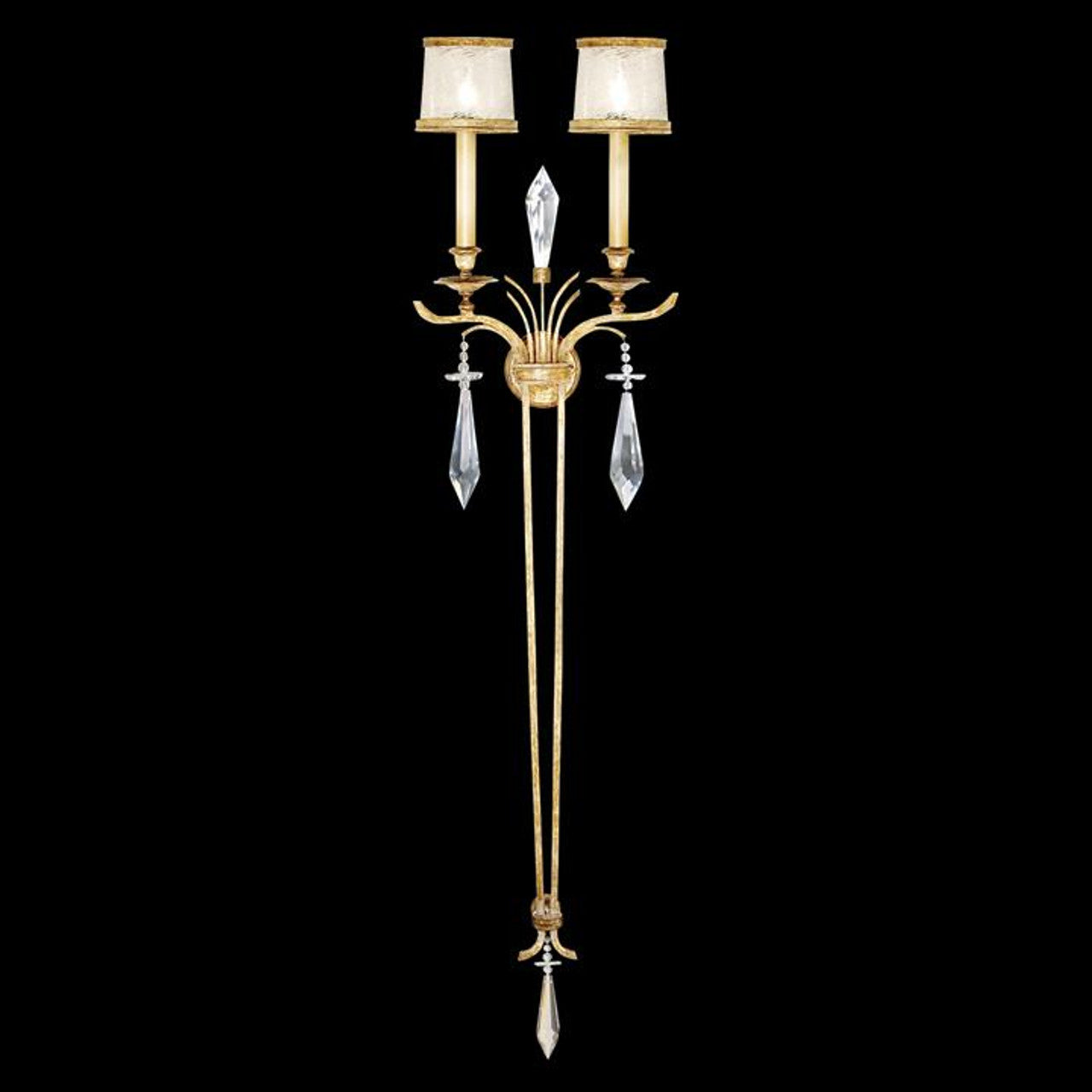 Monte Carlo Wall Sconce, 2-Light, Gold Leaf, Hand-Blown Swirled Crystal Shades, 65"H (570450ST 6CPP)