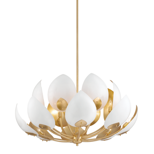 Lotus Chandelier, 16-Light, Gold Leaf, White, 38.5"W (5739-GL/WH A5LFW)