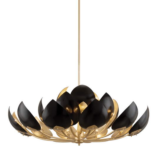 Lotus Chandelier, 21-Light, Gold Leaf/Black, Painted Black Shade, 54"W (5754-GL/BK A5LFX)