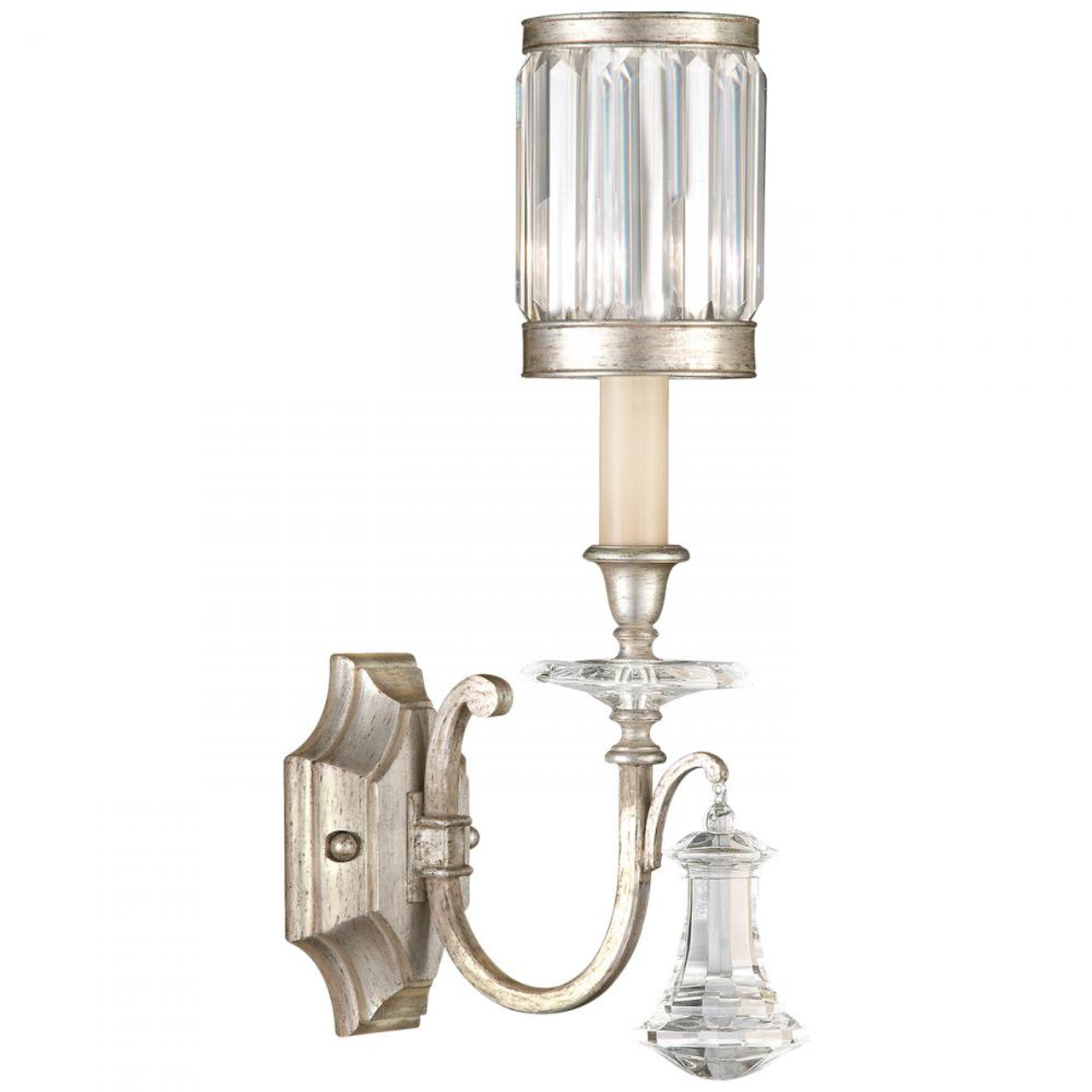 Eaton Place Wall Sconce, 1-Light, Silver Leaf, Faceted Channel-Set Crystal Shades, 19"H (582850-2ST D84C)