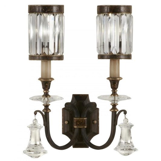 Eaton Place Wall Sconce, 2-Light, Rustic Iron, Garnet Undertones, Faceted Channel-Set Crystal Shades, 19"H (583050ST 6DLX)