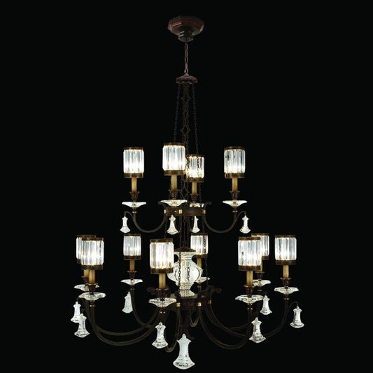 Eaton Place Chandelier, Round, 12-Light, Rustic Iron, Garnet Undertones, Faceted Channel-Set Crystal Shades, 53"W (584740ST 6DM7)