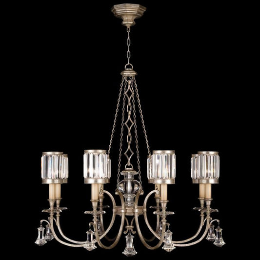 Eaton Place Chandelier, Round, 8-Light, Silver Leaf, Faceted Channel-Set Crystal Shades, 43"W (585240-2ST D84R)