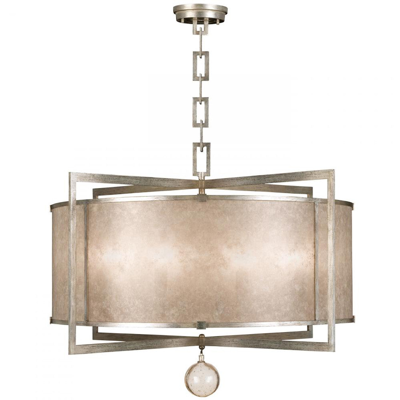 Singapore Moderne Pendant, Round, 8-Light, Muted Silver Leaf, Translucent Mica Shade, 40"W (591540-2ST 9DD4)