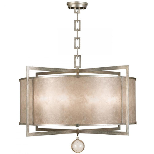 Singapore Moderne Pendant, Round, 8-Light, Muted Silver Leaf, Translucent Mica Shade, 40"W (591540-2ST 9DD4)