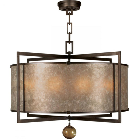 Singapore Moderne Pendant, Round, 8-Light, Brown Patinated Bronze, Translucent Mica Shade, 40"W (591540ST 6DN1)