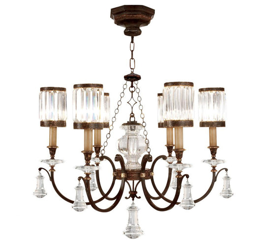 Eaton Place Chandelier, Round, 6-Light, Rustic Iron, Garnet Undertones, Faceted Channel-Set Crystal Shades, 32"W (595440ST 6DN4)