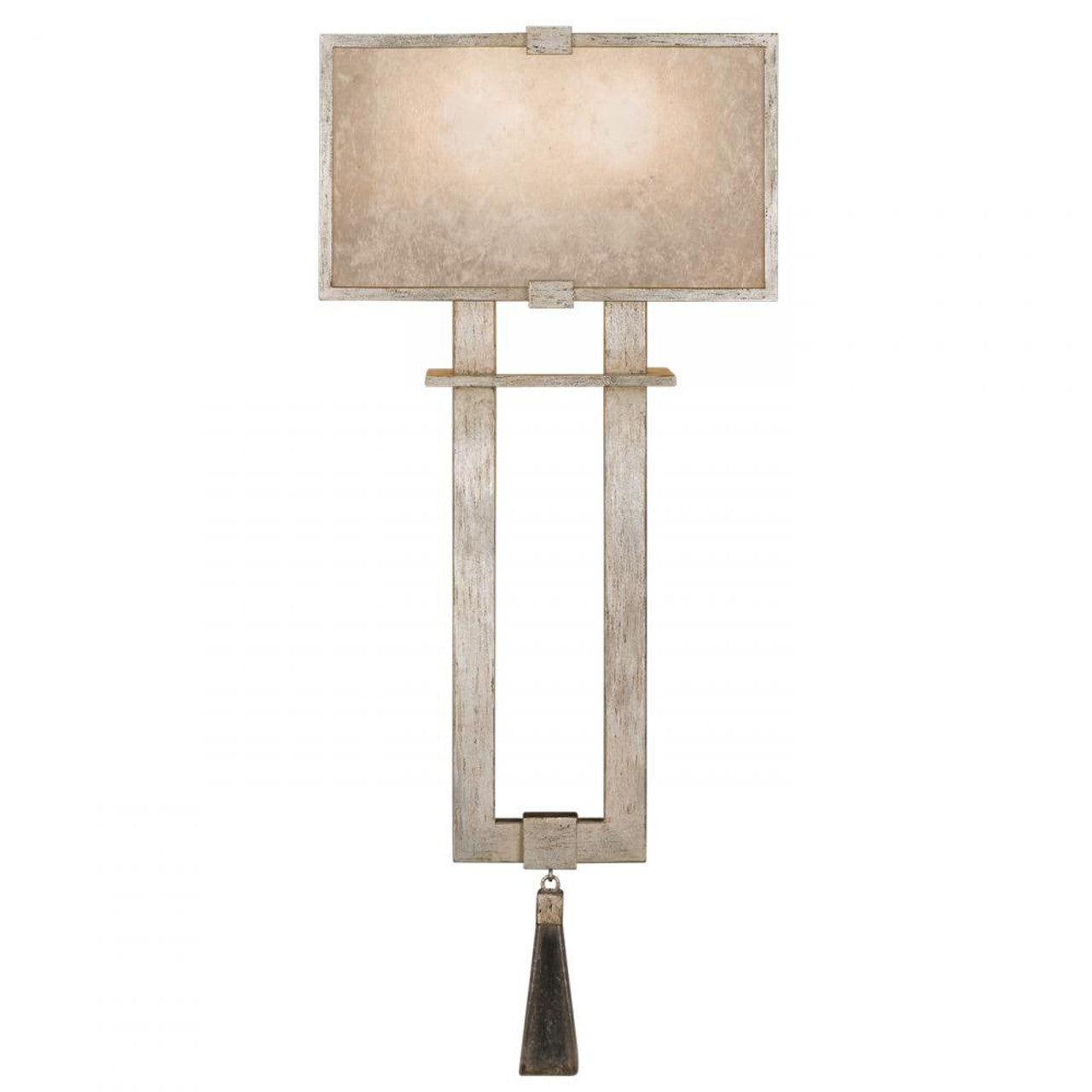 Singapore Moderne Wall Sconce, 2-Light, Muted Silver Leaf, Translucent Mica Shade, 24"H (600550-2ST 9DDE)