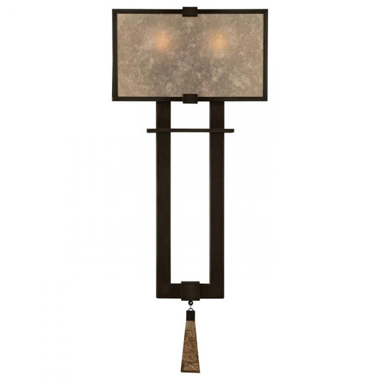 Singapore Moderne Wall Sconce, 2-Light, Brown Patinated Bronze, Translucent Mica Shade, 24"H (600550ST 6DNH)