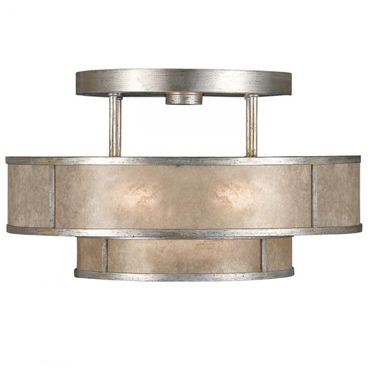 Singapore Moderne Semi-Flush Mount, Round, 3-Light, Muted Silver Leaf, Translucent Mica Shade, 24"W (600940-2ST 9DDH)