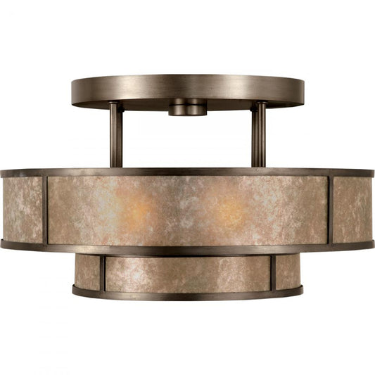 Singapore Moderne Semi-Flush Mount, Round, 3-Light, Brown Patinated Bronze, Translucent Mica Shade, 24"W (600940ST 6DNL)