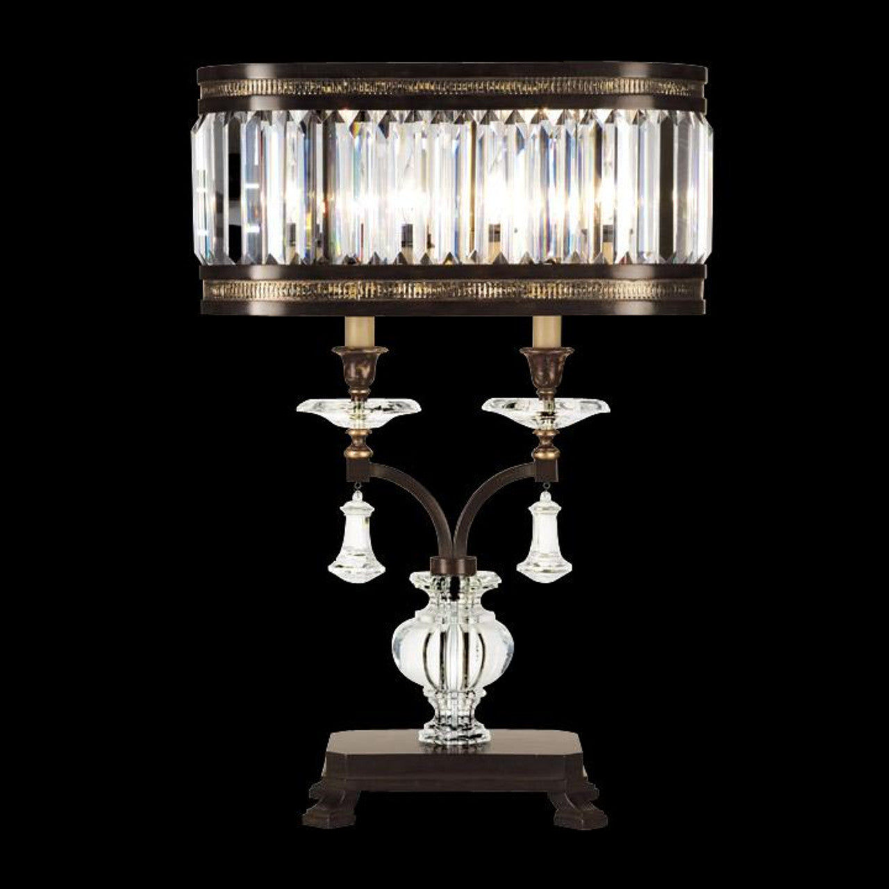 Eaton Place Table Lamp, 2-Light, Rustic Iron, Garnet Undertones, Faceted Channel-Set Crystal Shades, 31"H (606010ST KGDL)