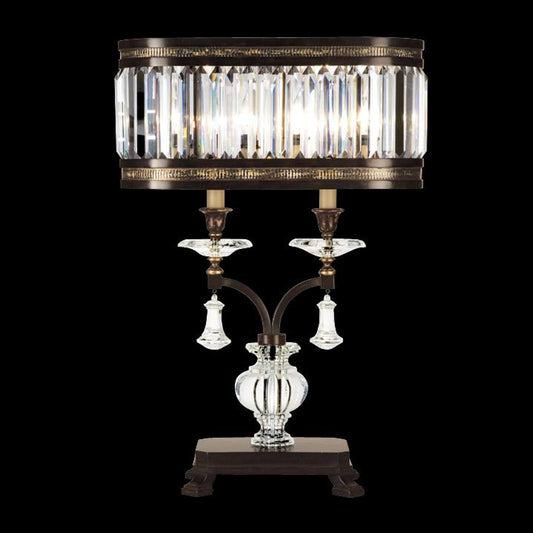 Eaton Place Table Lamp, 2-Light, Rustic Iron, Garnet Undertones, Faceted Channel-Set Crystal Shades, 31"H (606010ST KGDL)