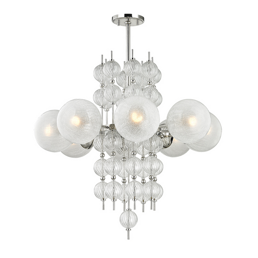 Calypso Chandelier, 8-Light, Polished Nickel, Matte Crackle Shade, 33.5"W (6433-PN A2KTX)