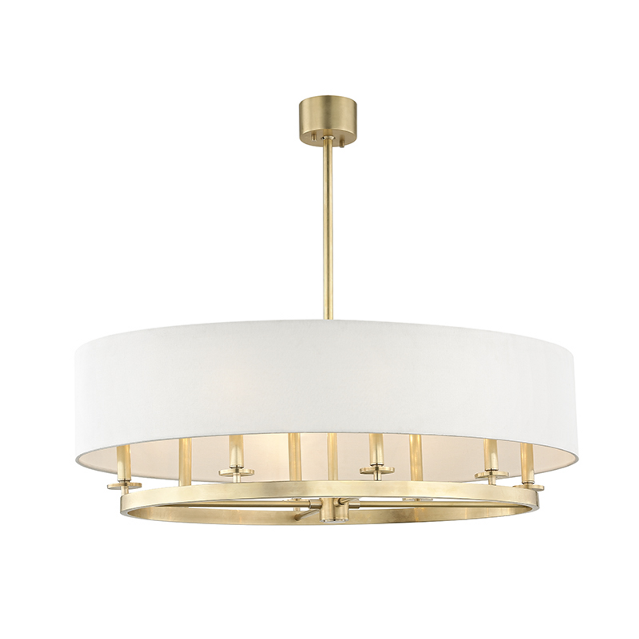 Durham Linear Chandelier, 8-Light, Aged Brass, Off White Shade, 39.25"W (6539-AGB A2KU1)