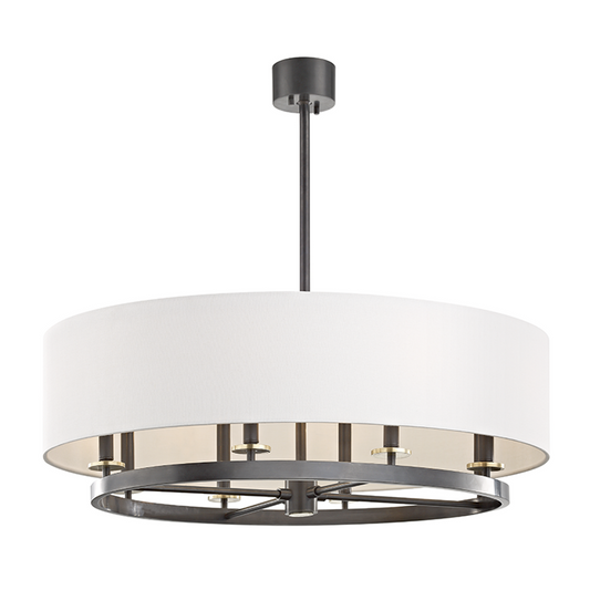 Durham Linear Chandelier, 8-Light, Aged Old Bronze, Off White Shade, 39.25"W (6539-AOB A2KU2)