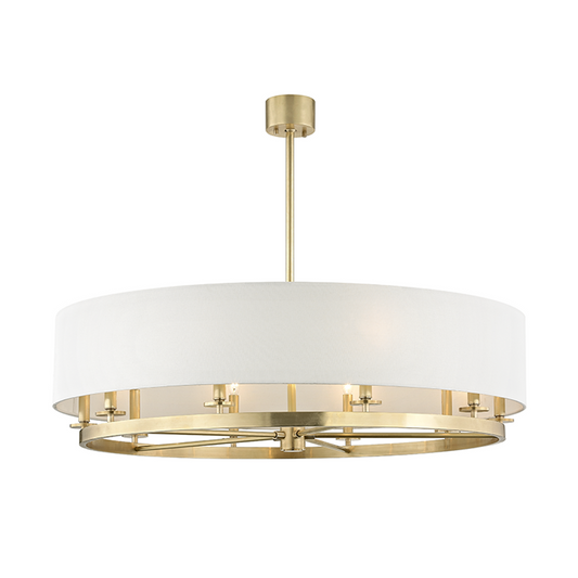 Durham Chandelier, 10-Light, Aged Brass, Off White Shade, 42"W (6542-AGB A2KU4)