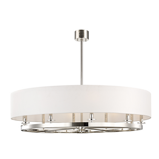 Durham Chandelier, 10-Light, Polished Nickel, Off White Shade, 42"W (6542-PN A2KU6)