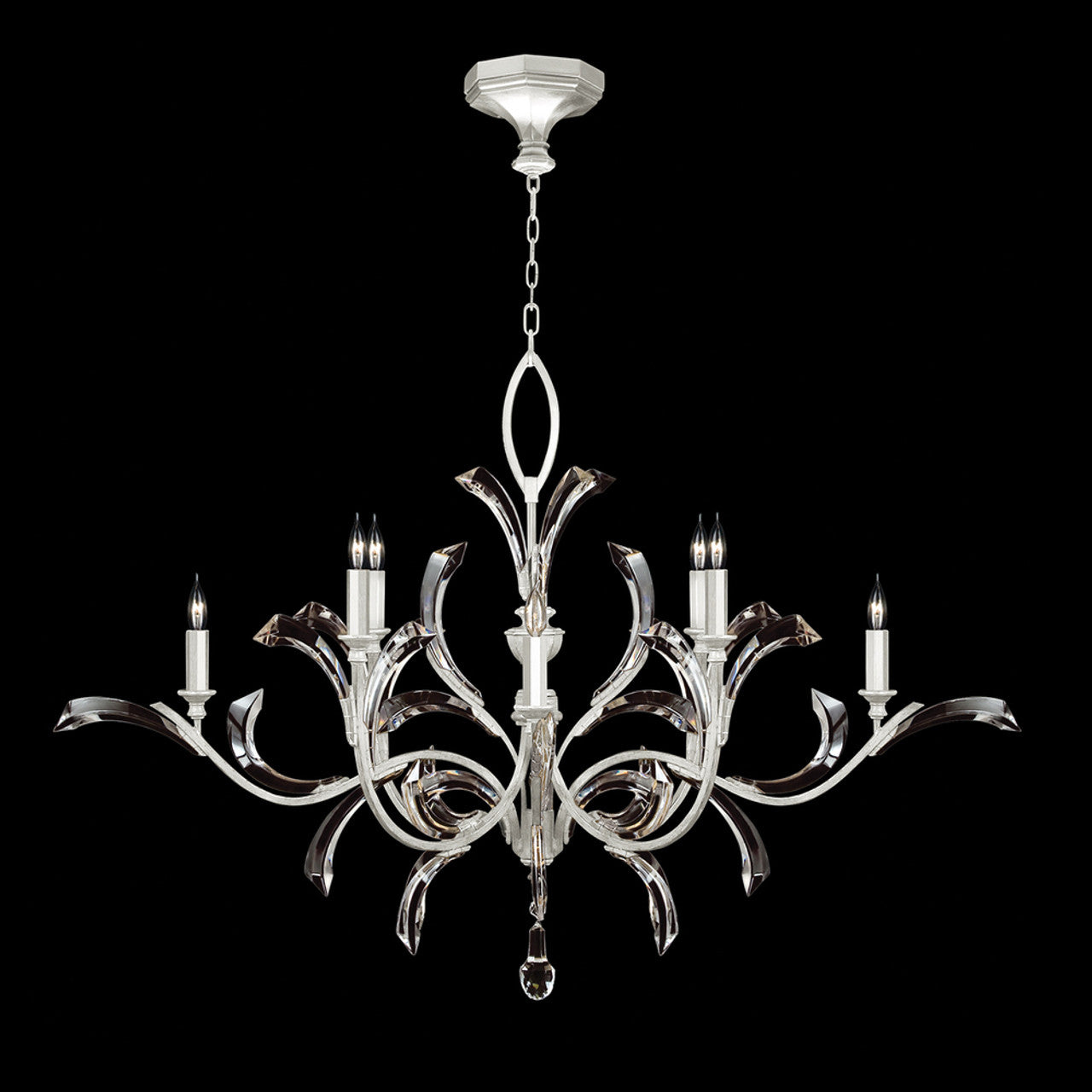 Beveled Arcs Chandelier, Round, 8-Light, Silver Leaf, 57"W (701240-SF4 NHZV)