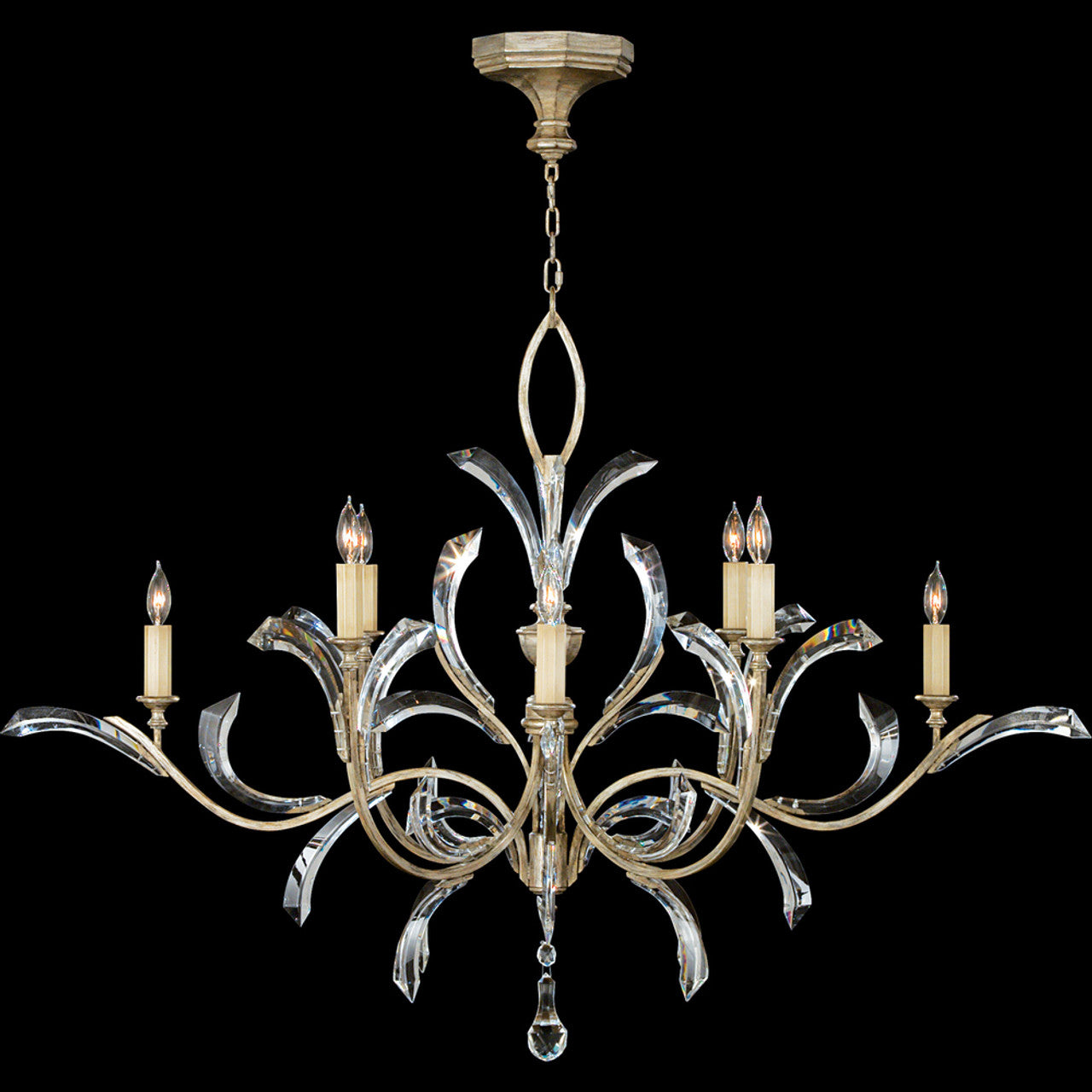 Beveled Arcs Chandelier, Round, 8-Light, Silver, 57"W (701240ST 6EM0)