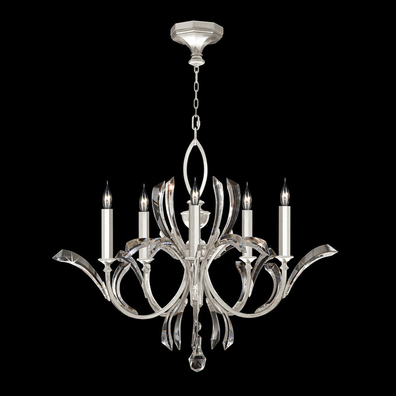 Beveled Arcs Chandelier, Round, 5-Light, Silver Leaf, 36"W (702240-SF4 NJ05)