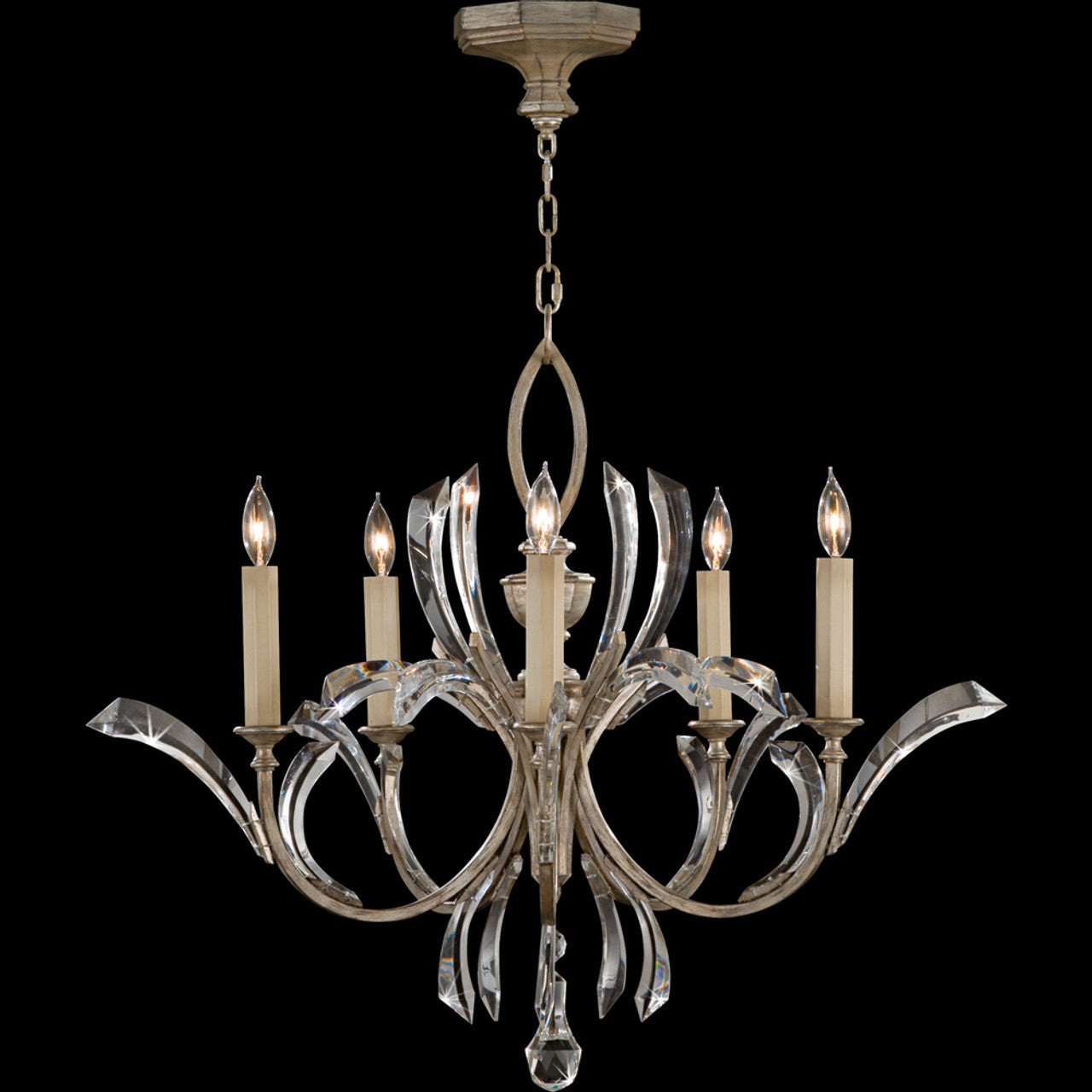 Beveled Arcs Chandelier, Round, 5-Light, Silver, 36"W (702240ST 6EM5)