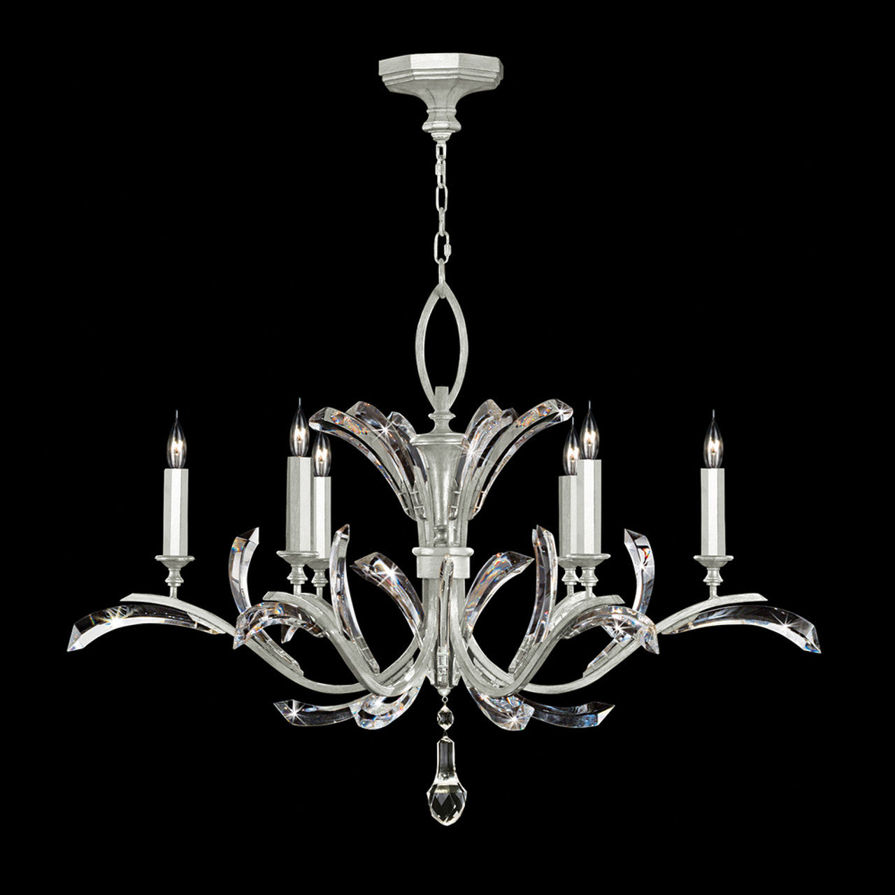 Beveled Arcs Chandelier, Round, 6-Light, Silver Leaf, 42"W (702440-SF4 NJ07)