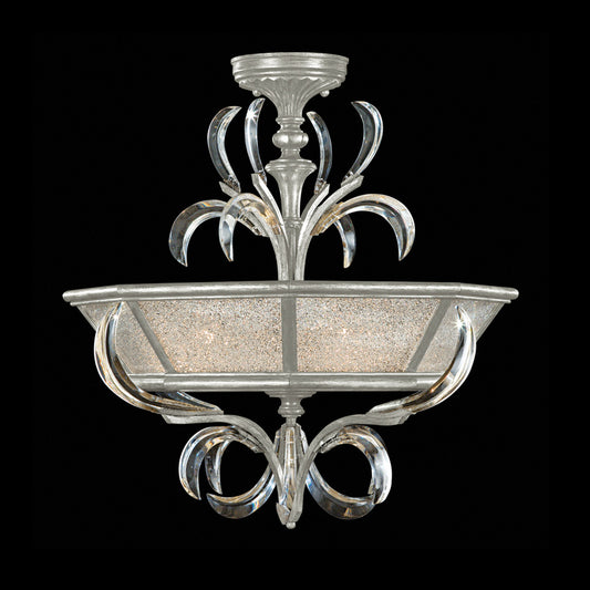 Beveled Arcs Semi-Flush Mount, Round, 3-Light, Silver Leaf, 26"W (704340-SF4 NJ0E)